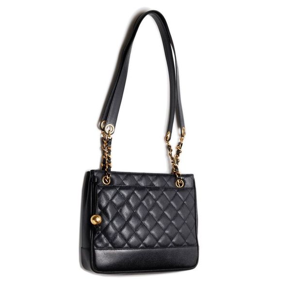 Chanel Double Chain Shoulder Caviar Skin Black Gold Mini - Picture 6 of 8